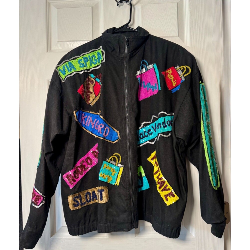 MODI DENIM Vintage Black Sequin WORLD CLASS SHOPPER Jacket Size Medium RARE!